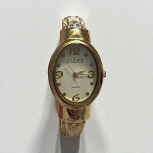 Vintage Y2K Gold Cuff Watch | Studio Time Hinged Bangle